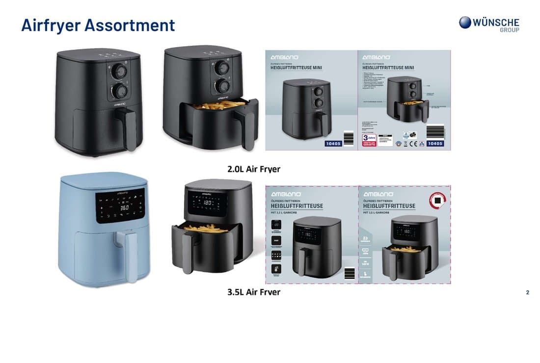 Ambiano air fryer range in four sizes and finishes