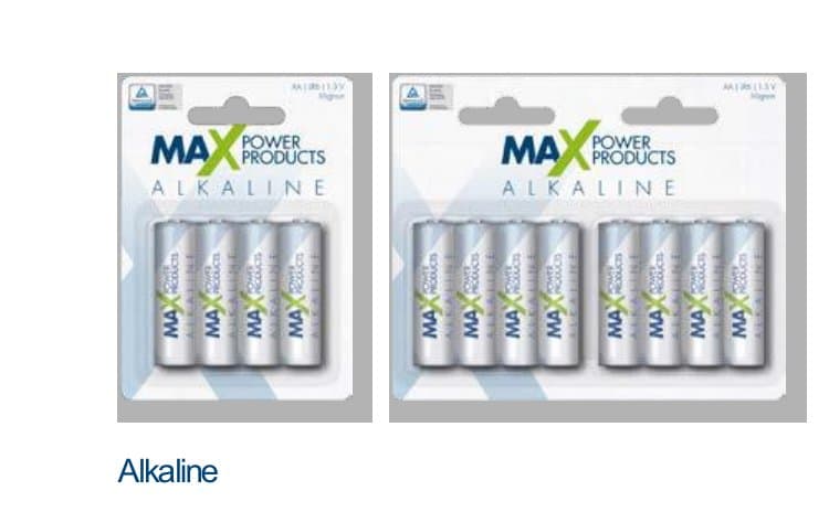 MAX Power alkaline AA battery blister packs