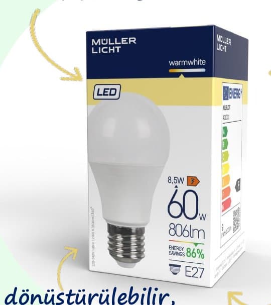 Müller-Licht 8.5W LED bulb, warmwhite, E27, 806 lumens