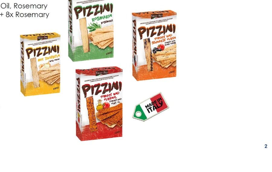 Pizzini savory Italian crispbread boxes in four flavors